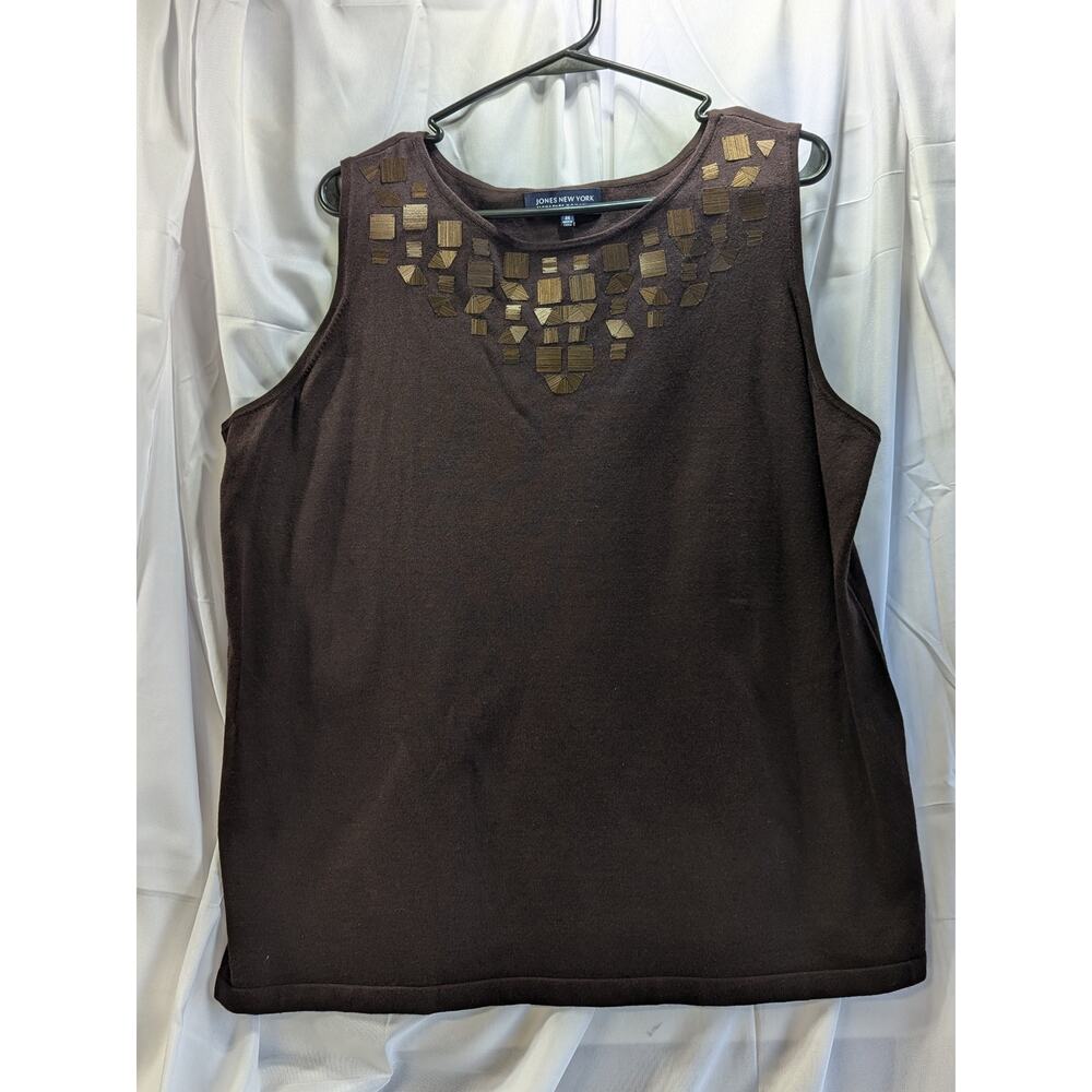 Jones New York Signature Woman Brown Tank Top w/Copper Neck Design Size 2X